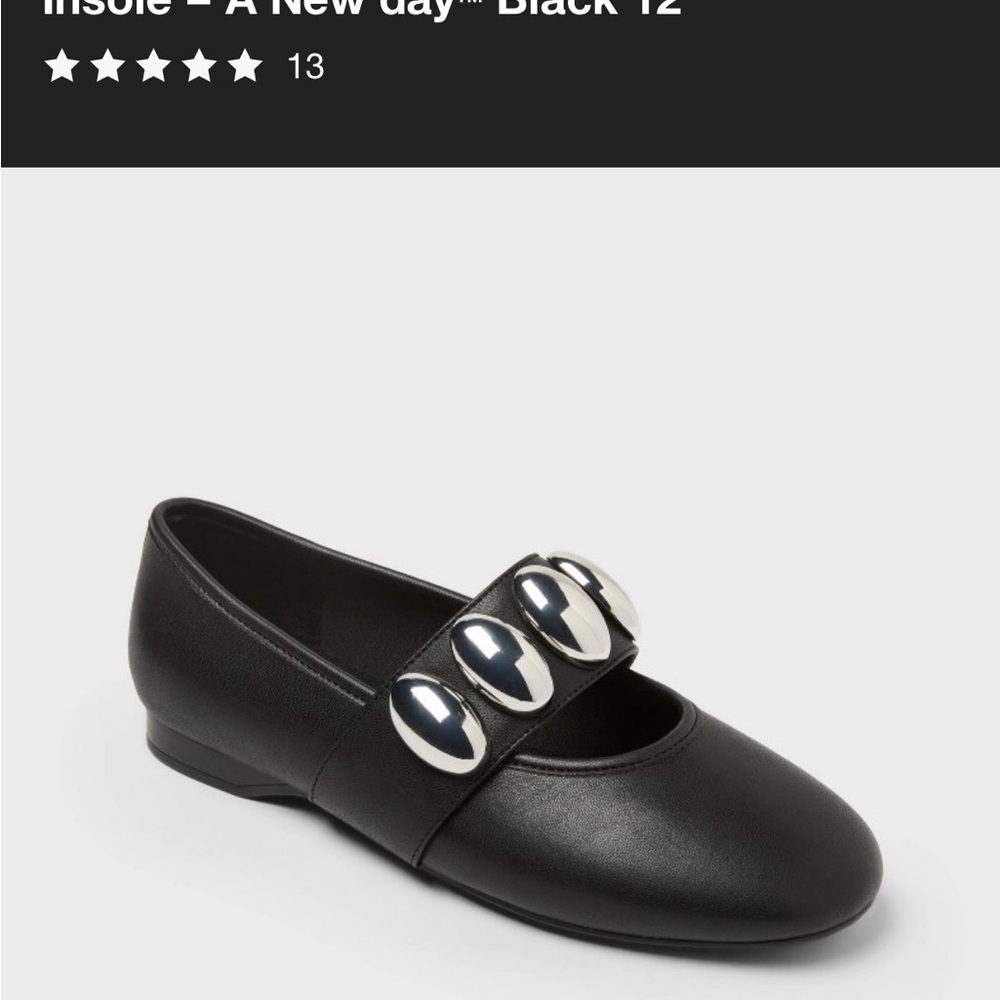 A New Day Genevieve Oversized Dome Stud Mary Jane Flats Black and Silver NWT